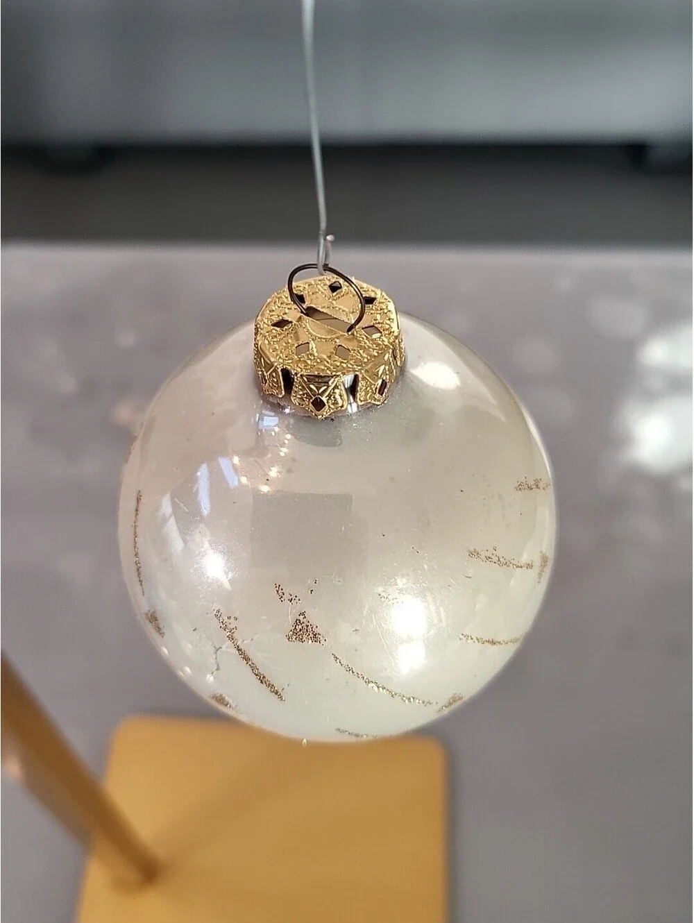 Vintage Mercury Glass Christmas Ornament Round Ball Gold Ivory Hand Painted B3